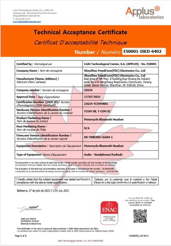 FreedConn Bluetooth Motorcycle Headset, TCOM VB Helmet Headset 2-Way Black