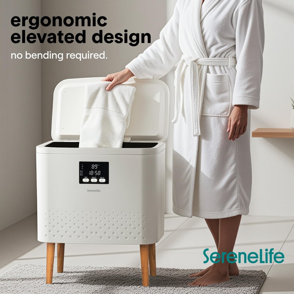 SereneLife 20L Capacity Rectangular Towel Warmer Bucket - White