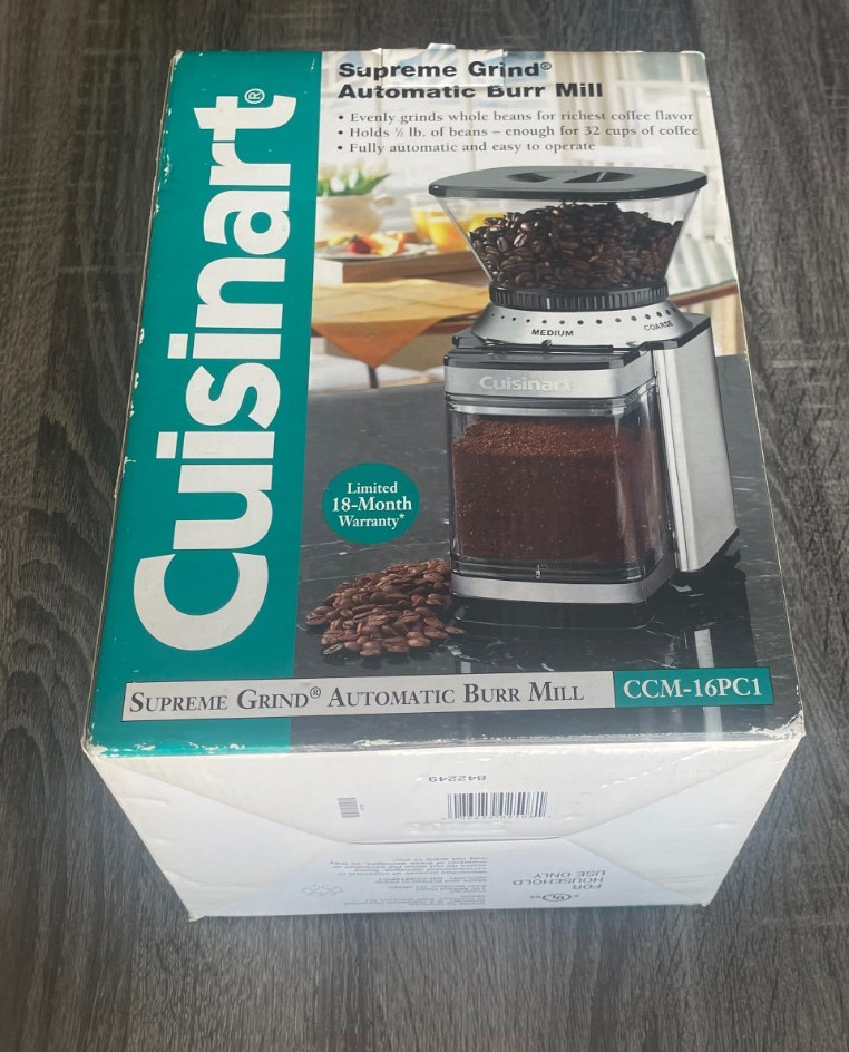 Coffee Cuisinart Supreme Grind Fully Automatic Burr Mill, CCM-16PC1 New/Open Box