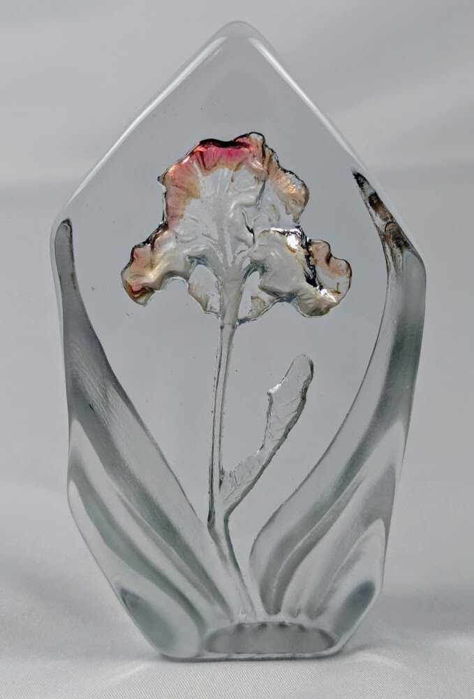 Reverse Carved & Painted Iris Paperweight