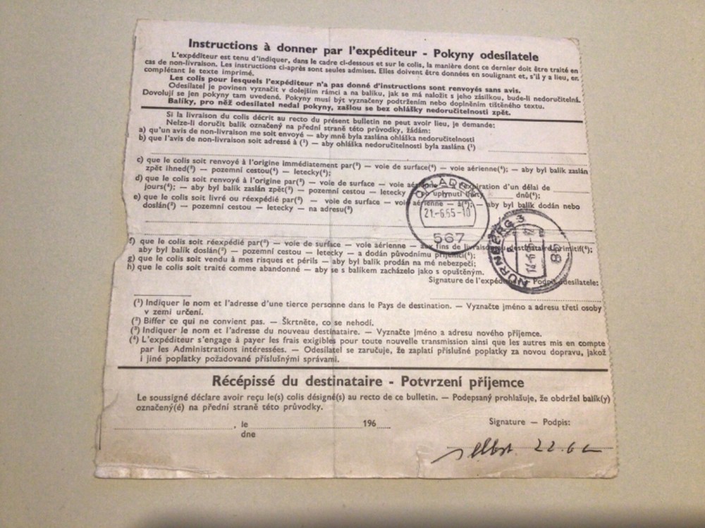 Czechoslovakia packet parcel post stamps receipt card A9507