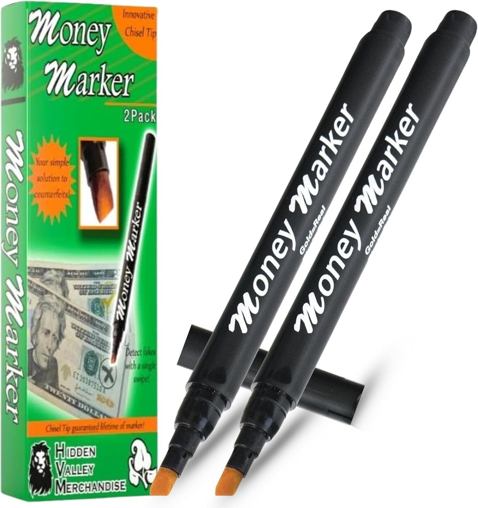 Universal Counterfeit Currency Detector Pens: 2 Pack with Innovative Chisel Tips