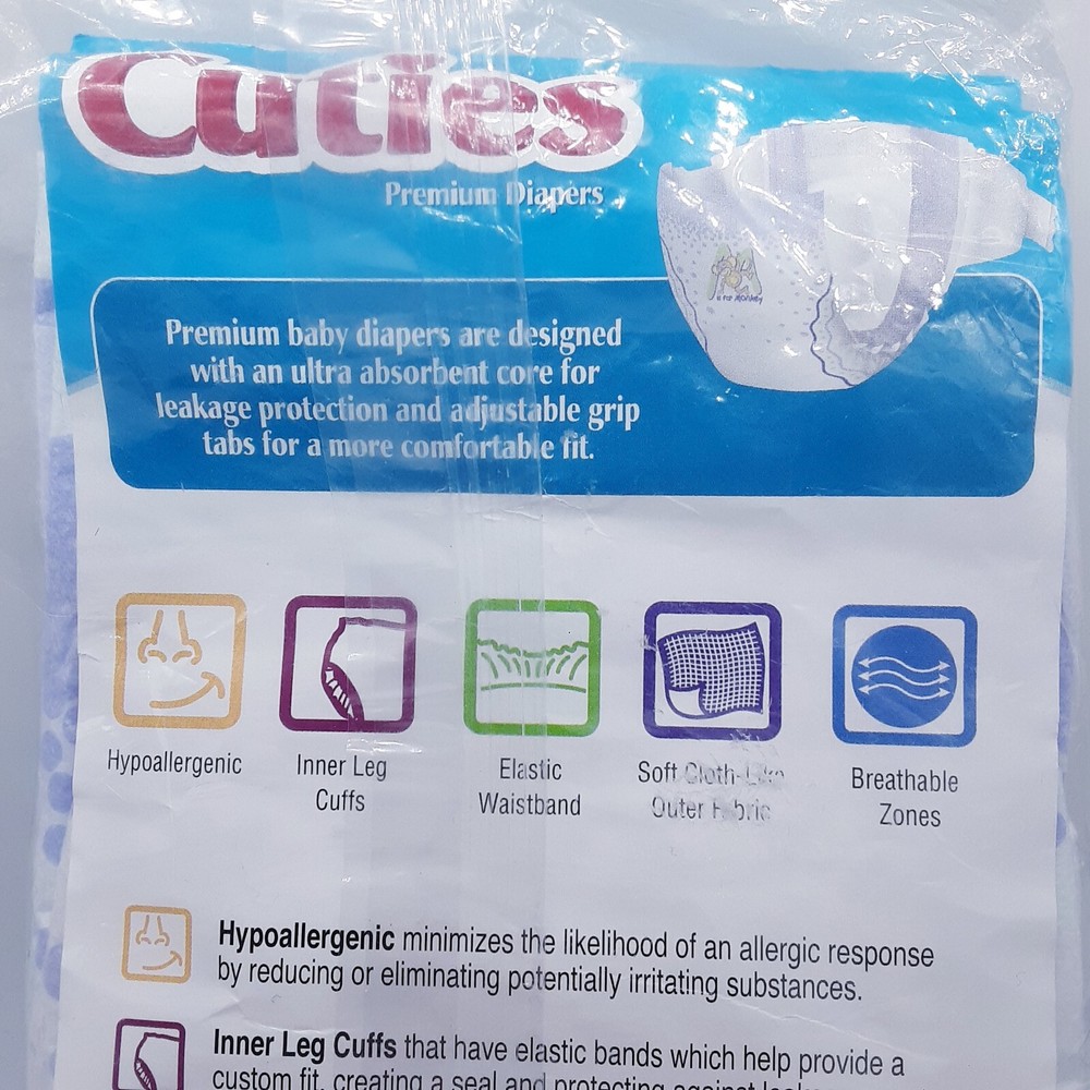 NOS Cuties Size 3 Premium Diaper *SAMPLE* 2 diaper package 7-13lbs