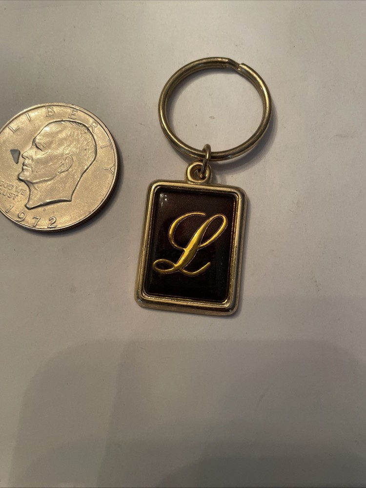 Vintage Gold Enamel Initial L Key Ring