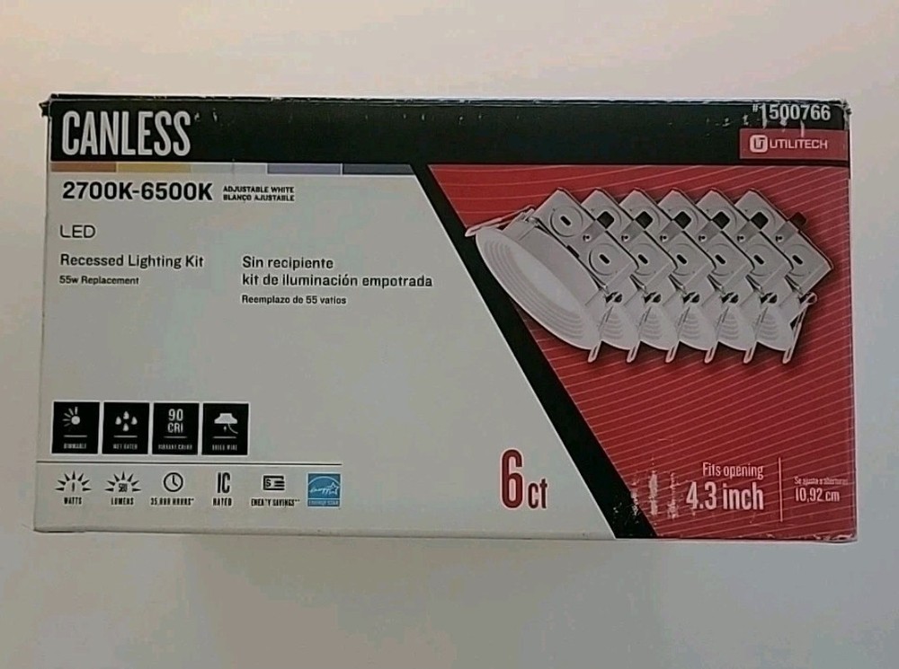 Utilitech Canless (4in) Round 2700k-6500k 580 Lumen Switchable Dimmable (6PK)