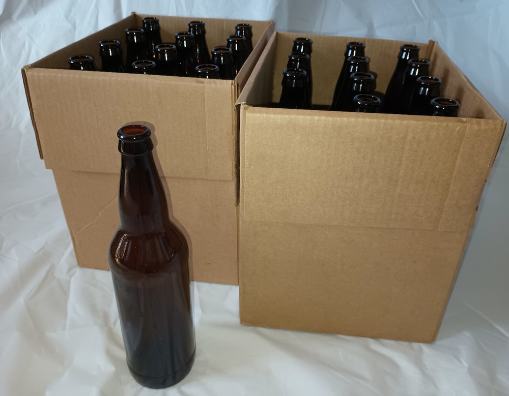 2 Cases (24) Glass Beer Bottles: Amber, 22 oz bottles (12 per Case) Beer Making