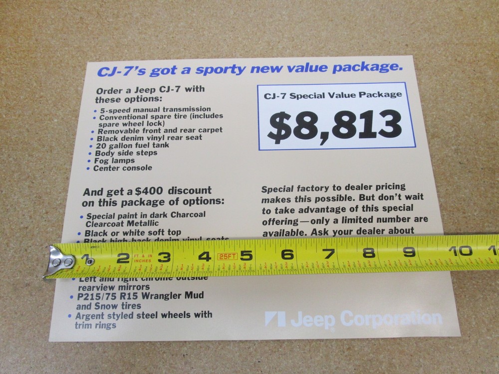 1984 Jeep CJ-7 Black SHEET sales brochure ORIGINAL Special Value Package