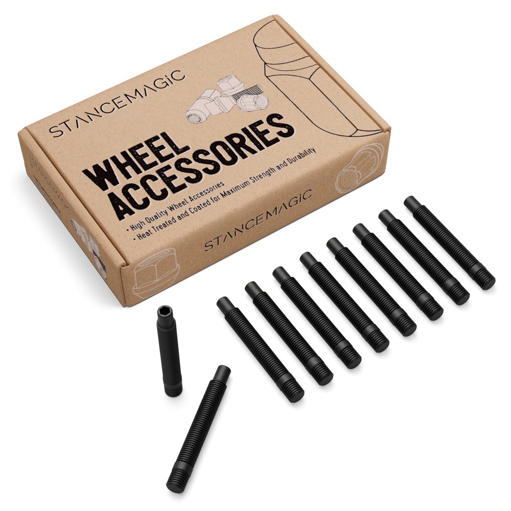 10pc 12x1.5 Black Extended Wheel Stud Conversion | 63mm (2.5") Shank Length