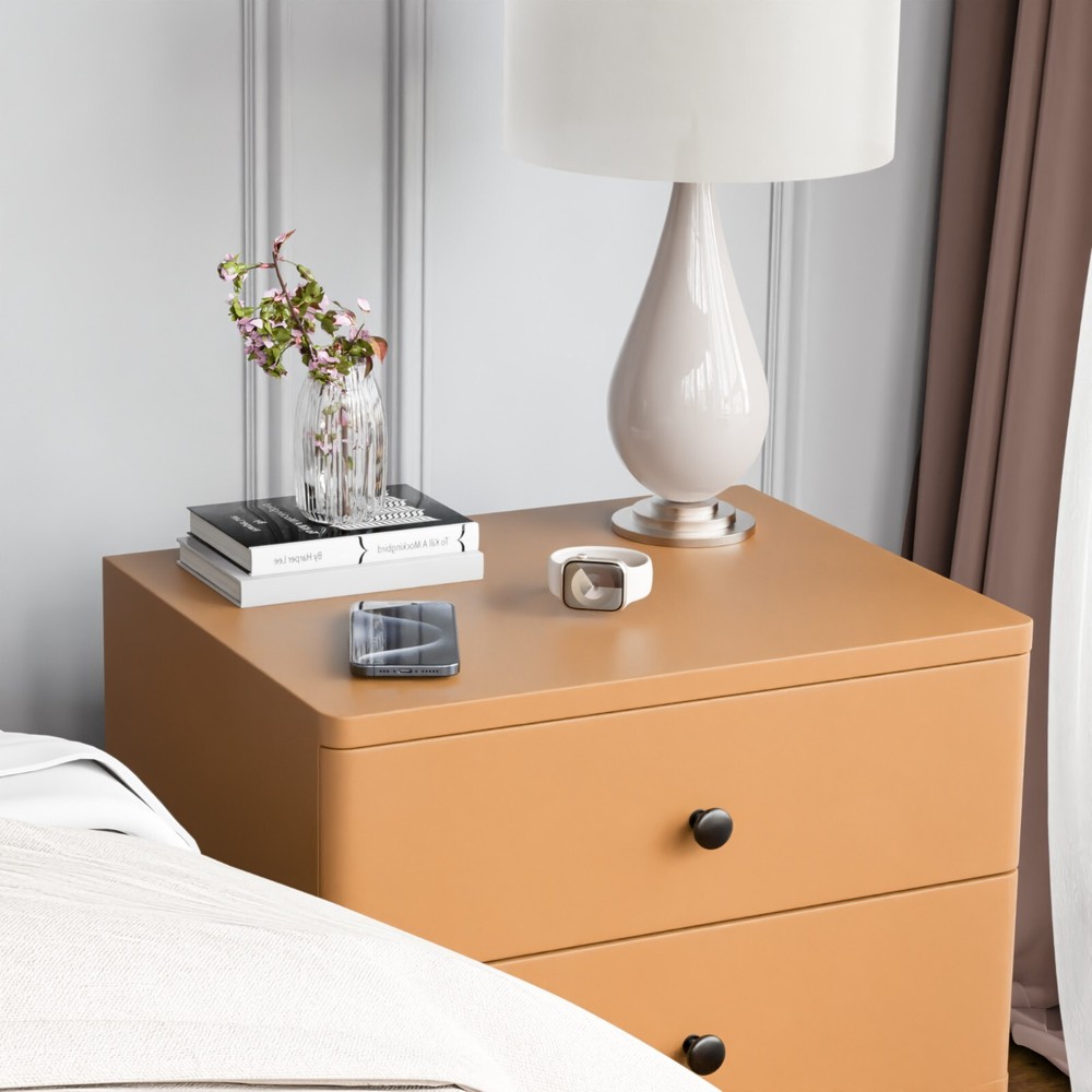 Orange double drawer solid wood bedside table convenient and easy to install