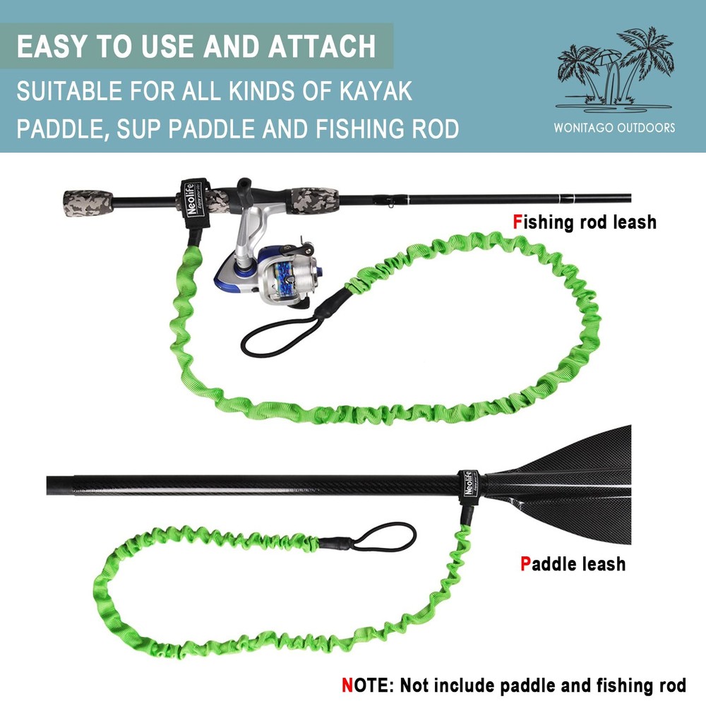 WONITAGO Stretchable Kayak Paddle Leash, Coiled Rod 49-75"(1 Pack), Green