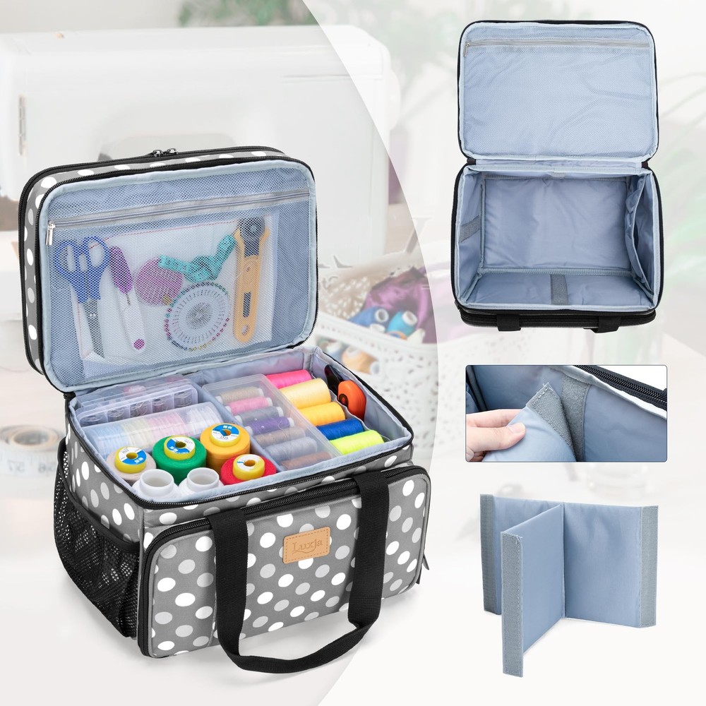 LUXJA Large Sewing Organizer with Many Compartments, 2 Layers Sewing Accessor...