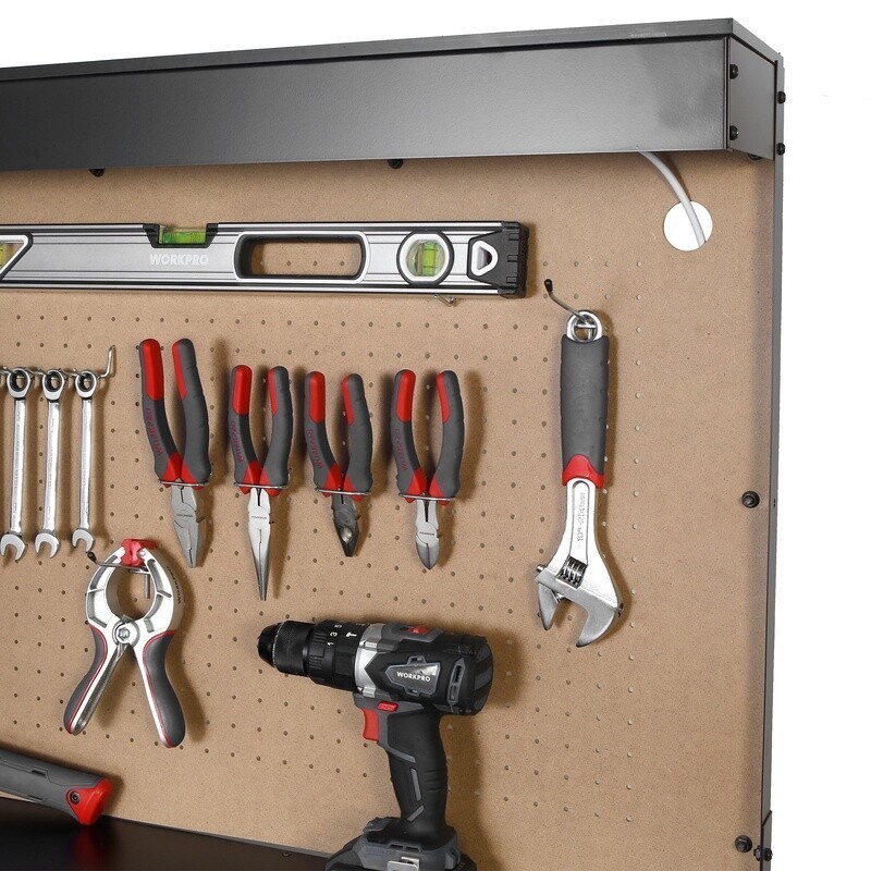 Multi-Purpose 48 Inch Workbench with Storage Light Pegboard Tool Organizer