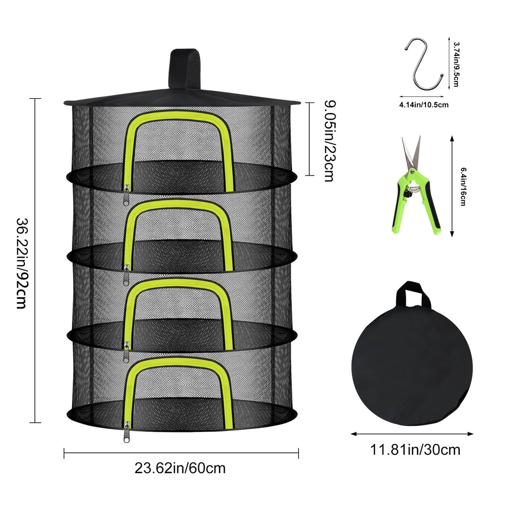 4 Layer Herb Drying Rack, Hanging Mesh Net, Foldable Plant Drying Rack With U...