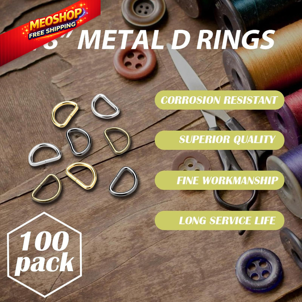 CooBigo 100 Pack Mini D-Ring 3/8"" Dee 3/8 Inch, 3/8inch Assorted 100pcs