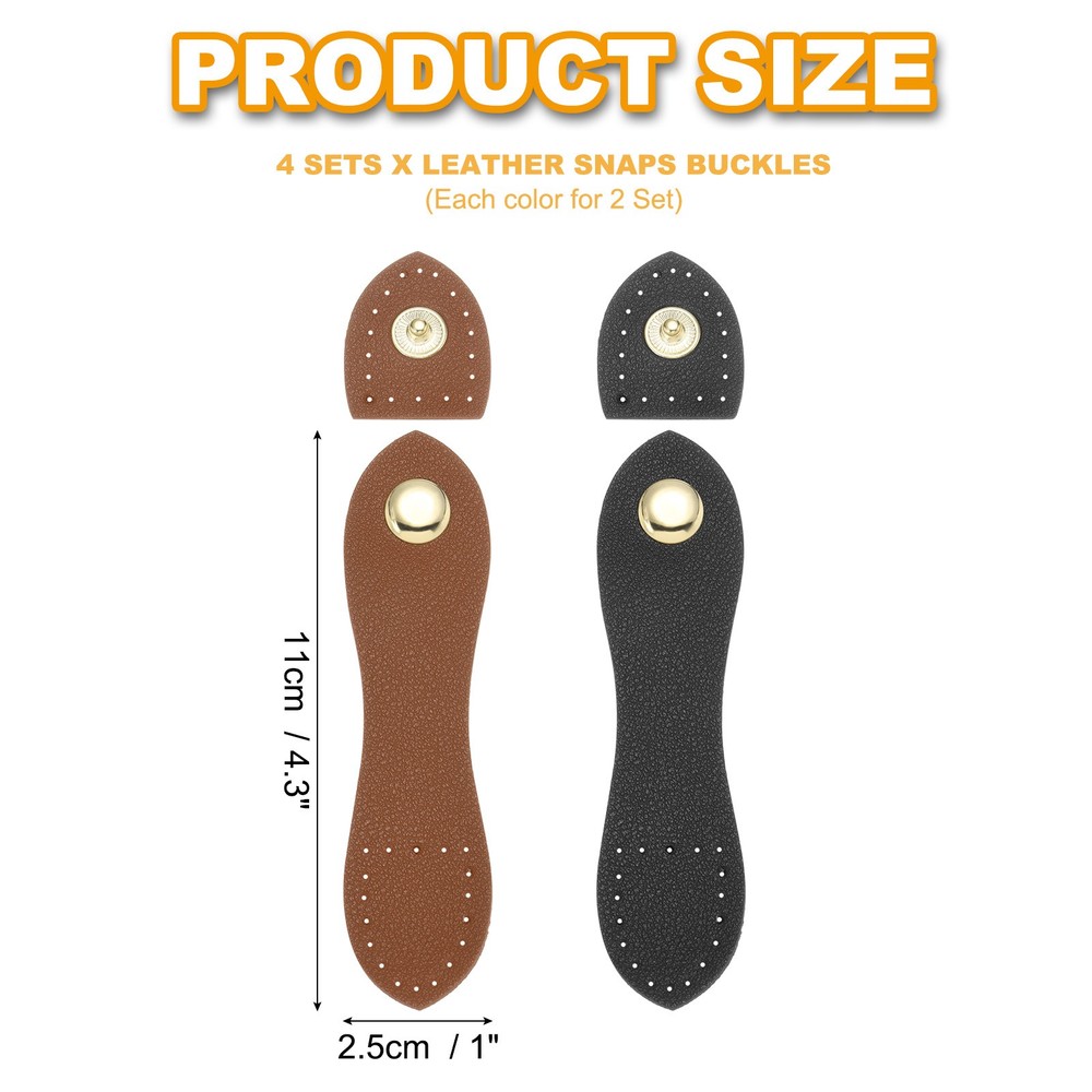 4 Sets Leather Snaps Buckles Button Closures (Black/Brown)