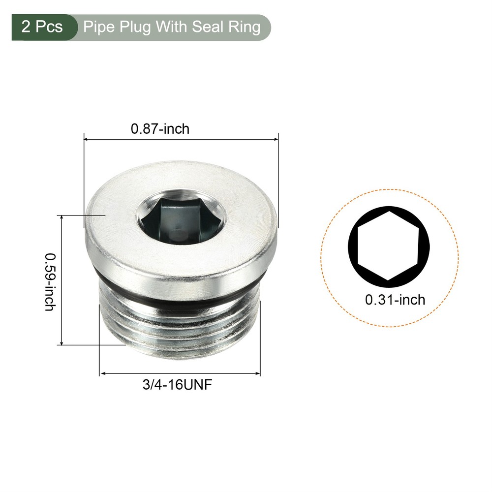 2 Pcs 3/4-16UNF Pipe Plug,for Terminate Pipe Ends (Silver)
