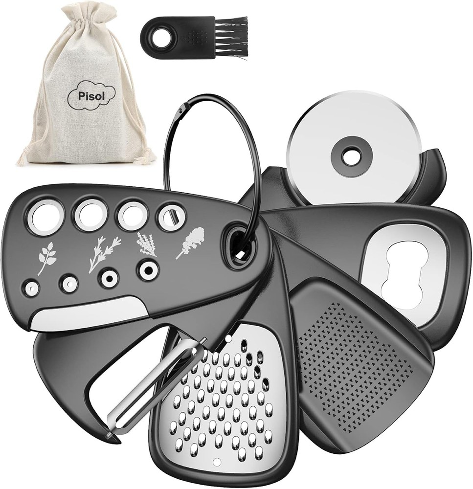 Kitchen Unique Gadgets Set 6 Pieces, Space Saving, Cheese Grater, Black.