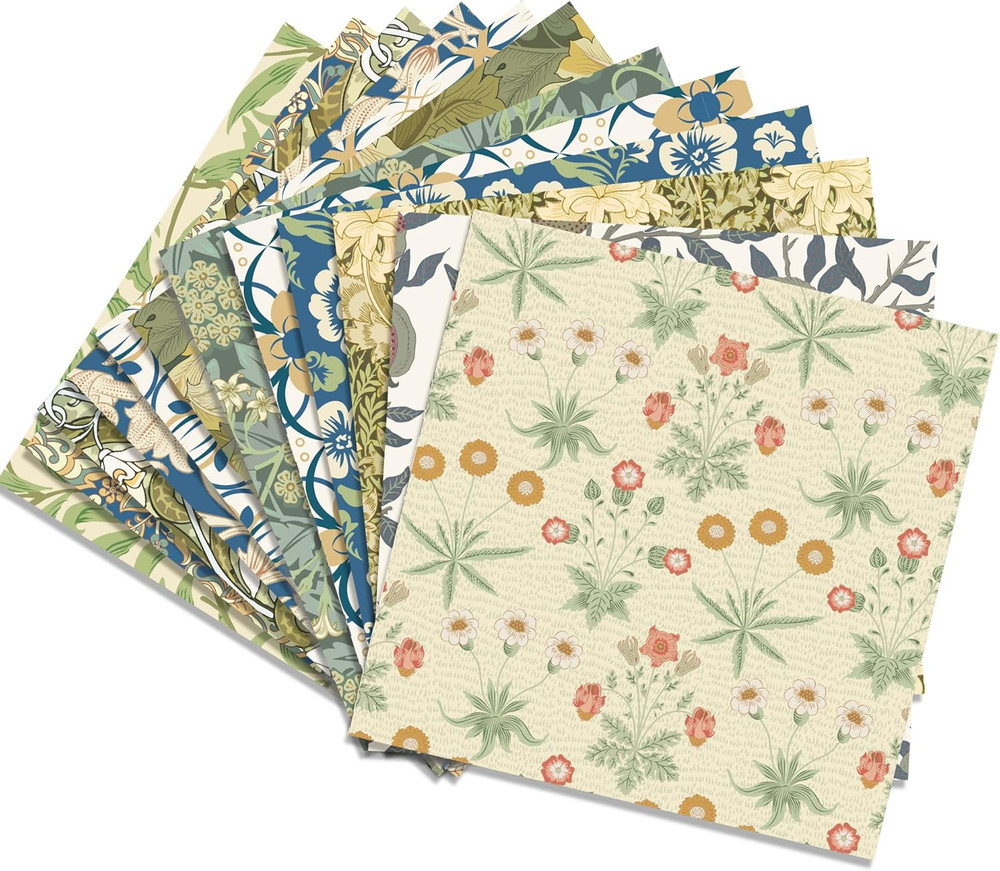 24 Sheets William Morris Scrapbook Paper Pad Double-Sided Vintage Floral Pattern