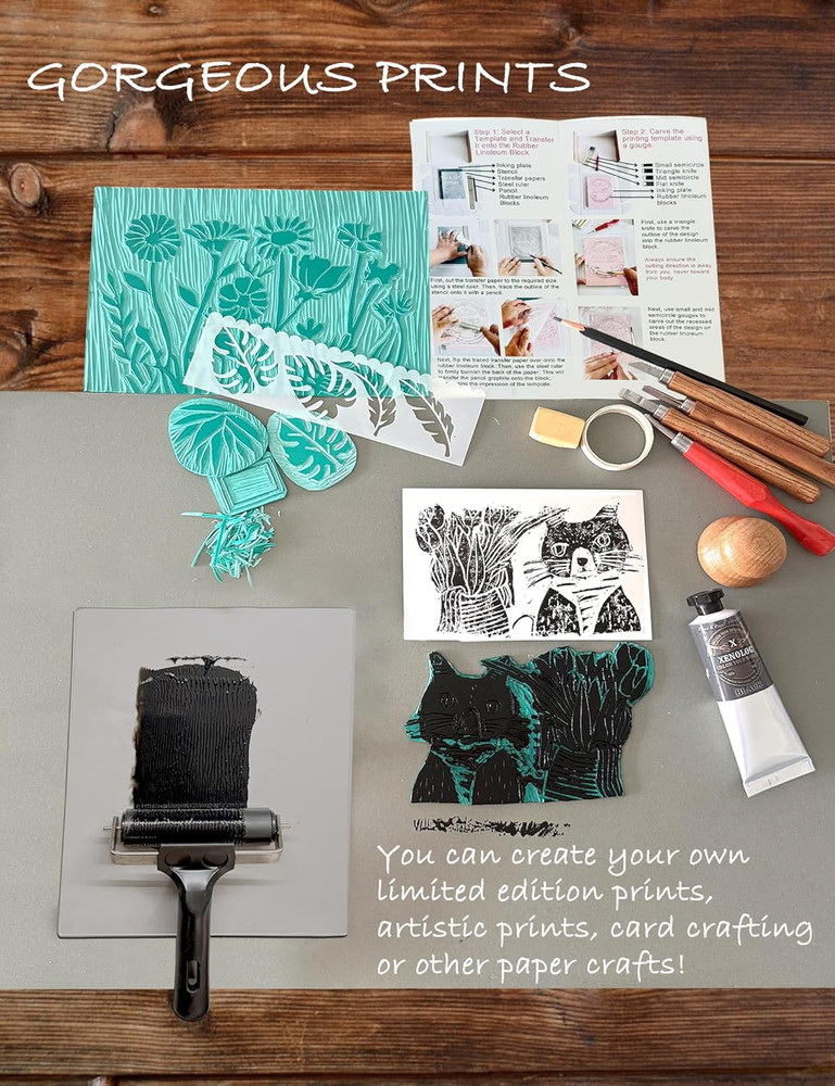 Super Value Block Printing Kit -Includes Lino Cutter, Printing , Linoleum Blocks