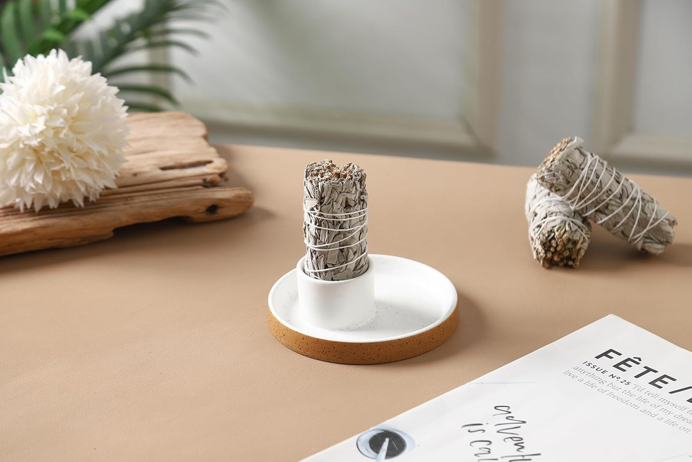 Ceramic Incense Holder, White Sage Bundle Smudge Bowl, Smudging Plate for Sage P