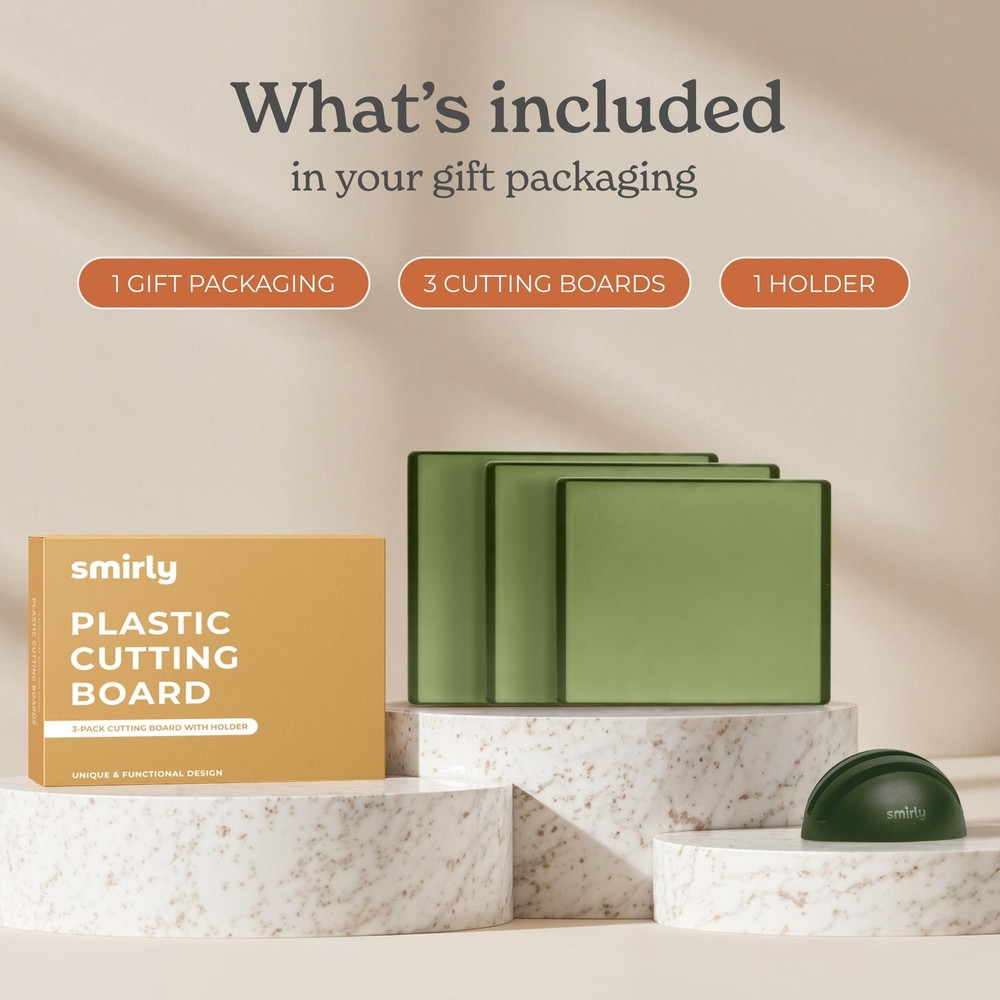 Plastic Cutting Board Set With Holder, Dishwasher Safe Plastic Cutting Boards...