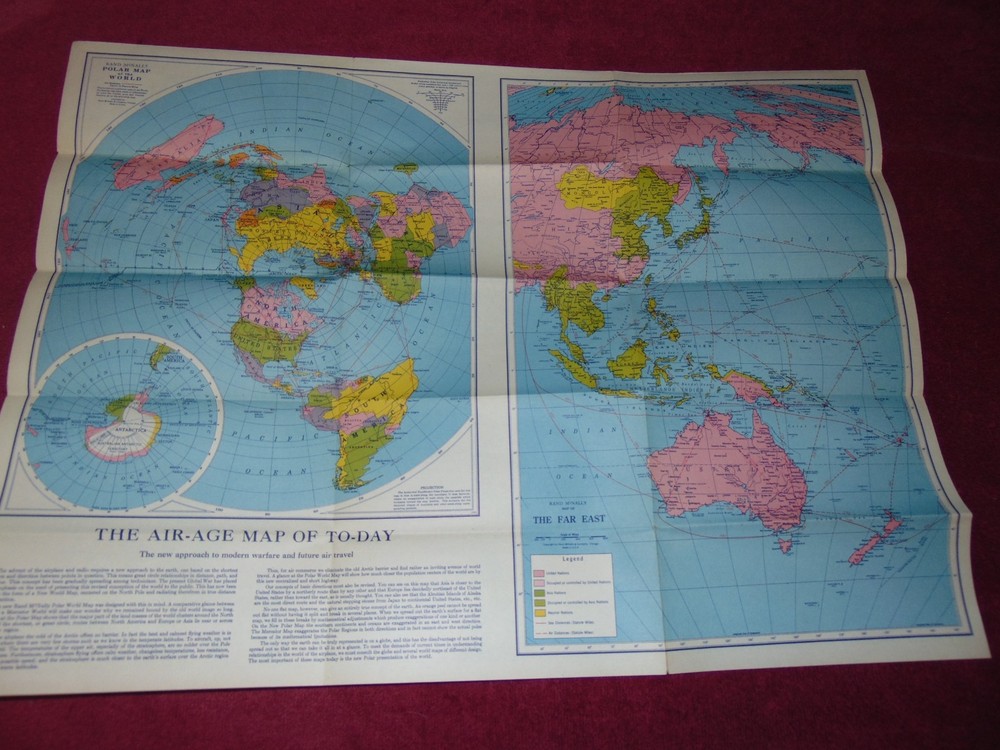 ORIGINAL WWII-ERA "RAND McNALLY WORLD-COMBAT WAR MAP"