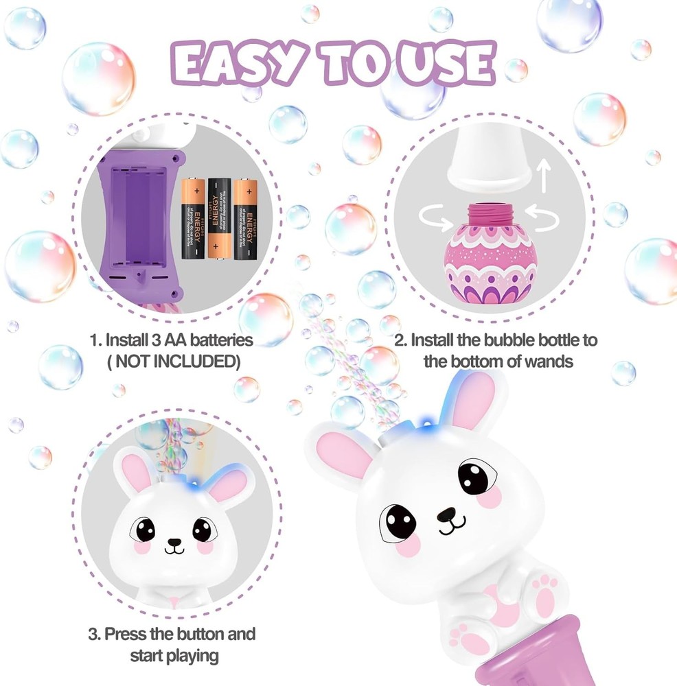 2 Pack Bubble Wands for Kids, 11.2 inch Automatic Bubble Blower with Light fo...