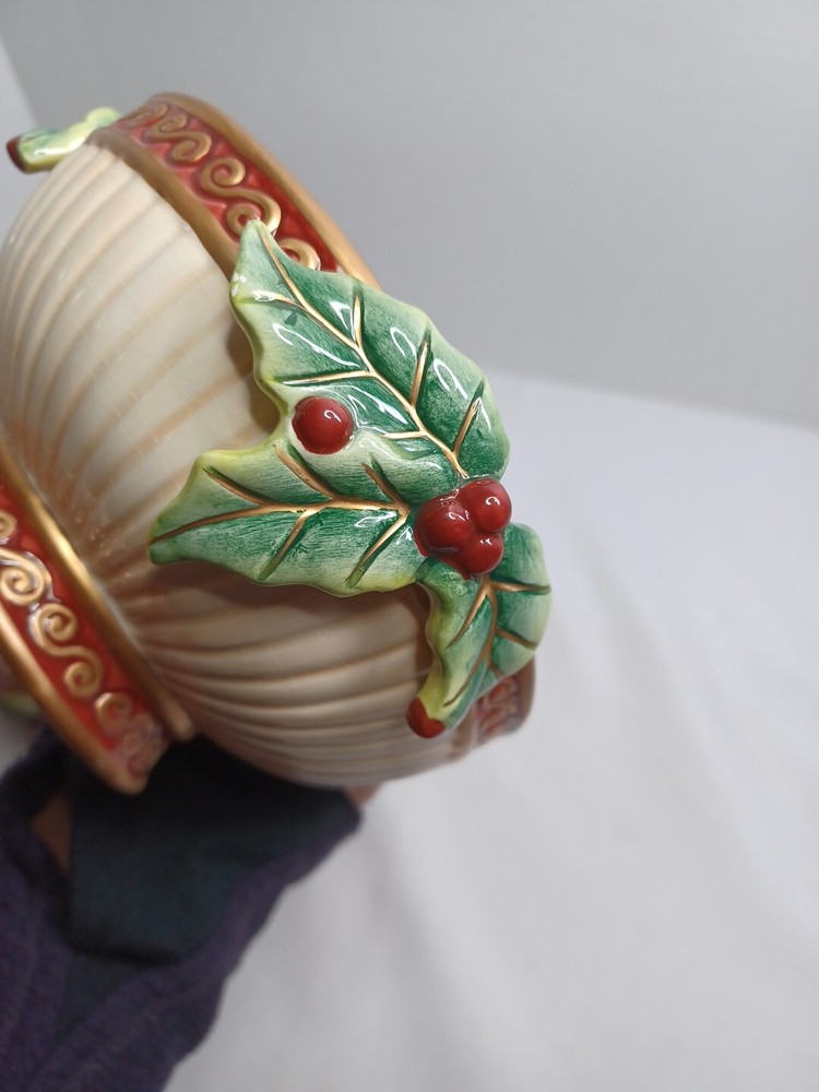 Fitz & Floyd Kristmas Kitty Lidded Box Covered Candy Dish Sleeping Cat Christmas