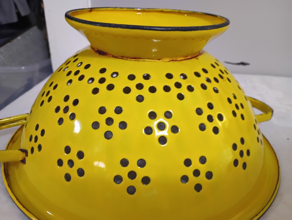 Vintage Yellow Enamel Colander