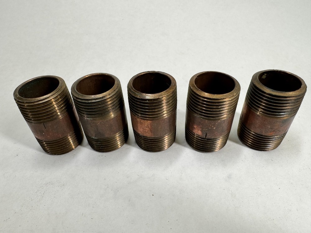 (5-PACK) Brass Nipple 1" NPT Schedule 40 x 2" Long, Thread Both Ends