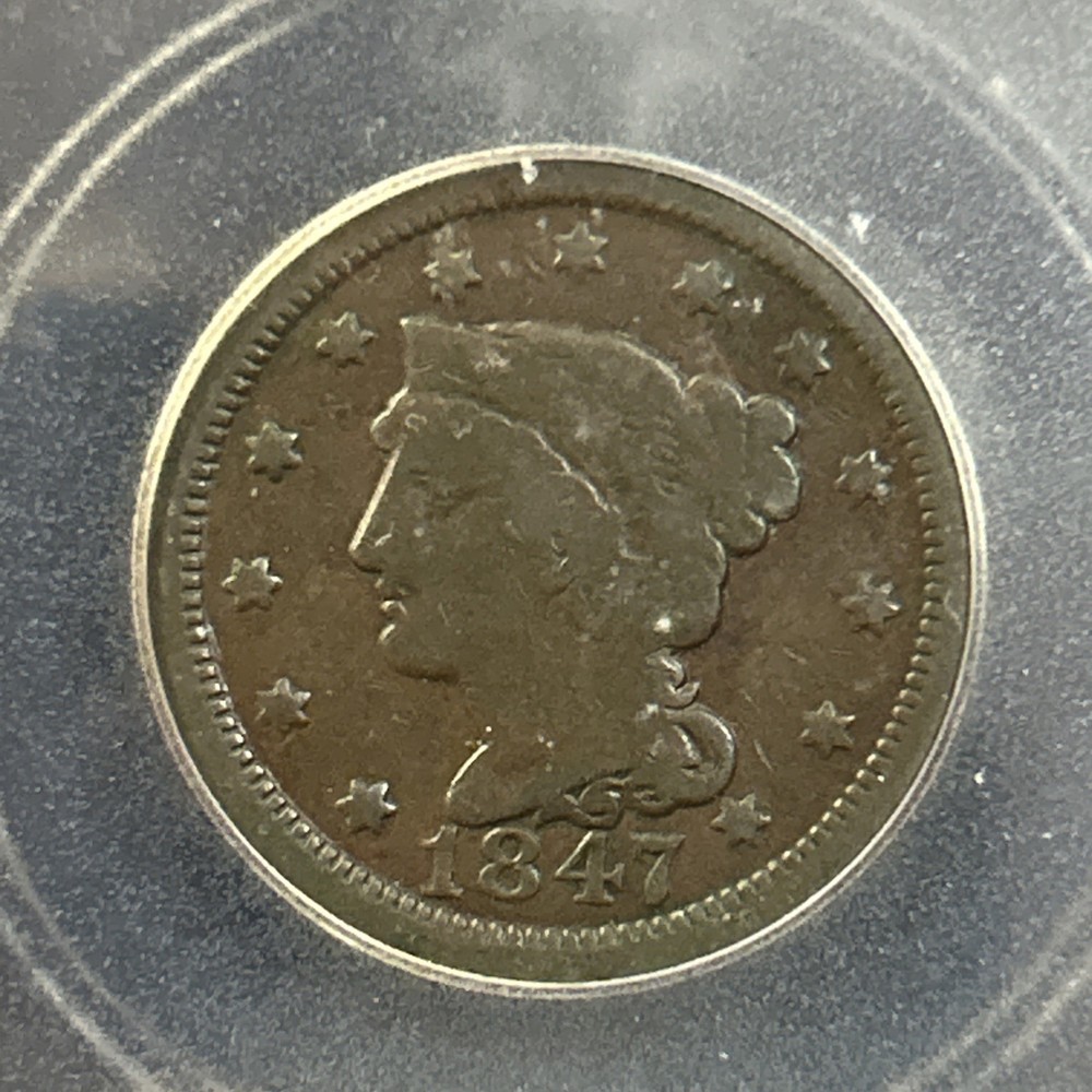 1847 Large Cent 1c ICG Genuine