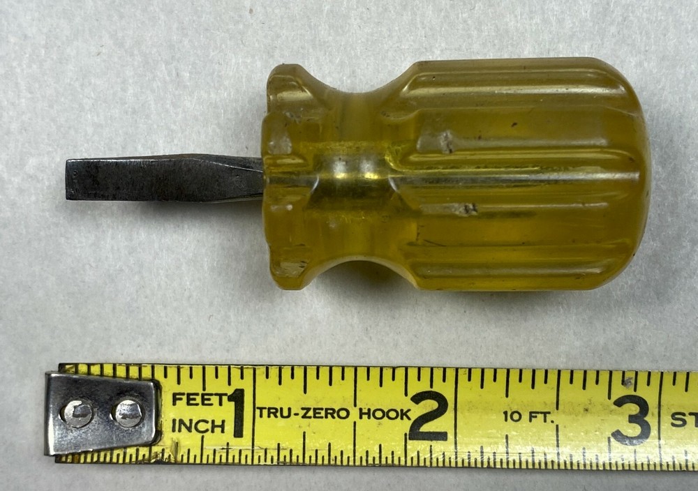 Vintage HP TOOL Slotted Flat Tip Clear Stubby Screwdriver Tool