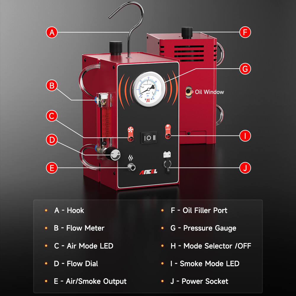 Auto EVAP System Smoke Machine Fuel Pipe Leaks Analyzer Tester Diagnostic Tool