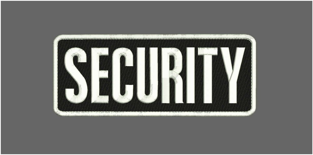 SECURITY EMBROIDERY PATCH 4X11 HOOK ON BACK  BLACK/WHITE