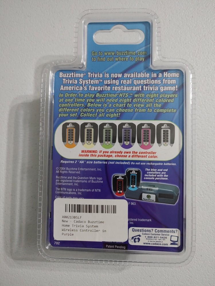 Cadaco Buzztime Home Trivia System Wireless Controller - Purple-NIB