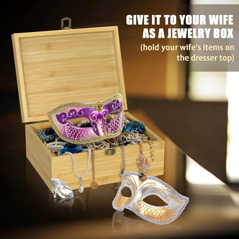 Wooden Keepsake Memory Box for Precious Items, Decorative Bamboo Boxes with H...