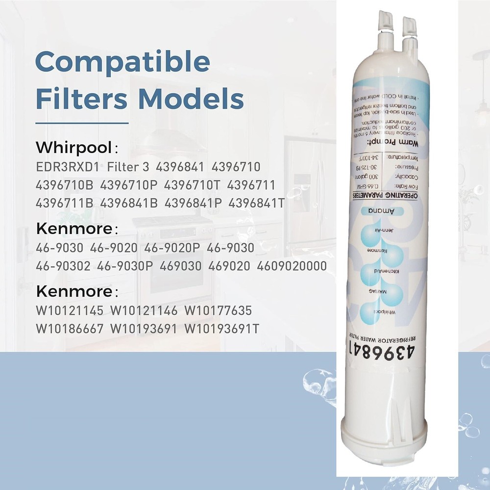 2 Pack Refrigerator Water Replacement Filter EDR3RXD1 9083 4396841 4396710