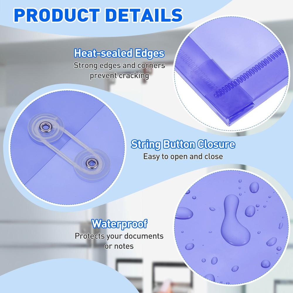 3 Pack Clear Plastic Poly Envelopes, File Folders Document Envelopes, Purple