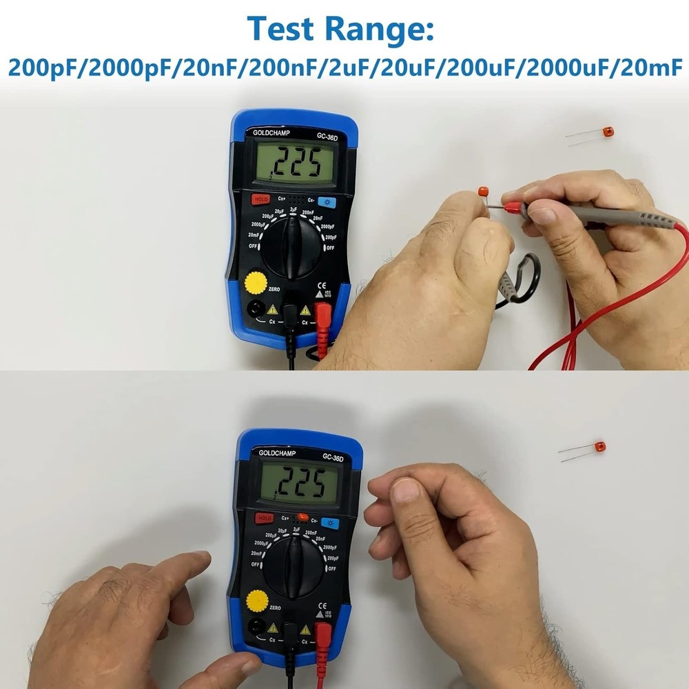 Capacitor Tester Multimeter Capacitance Meter 200pF-20mF Meter Capacitor Hand...