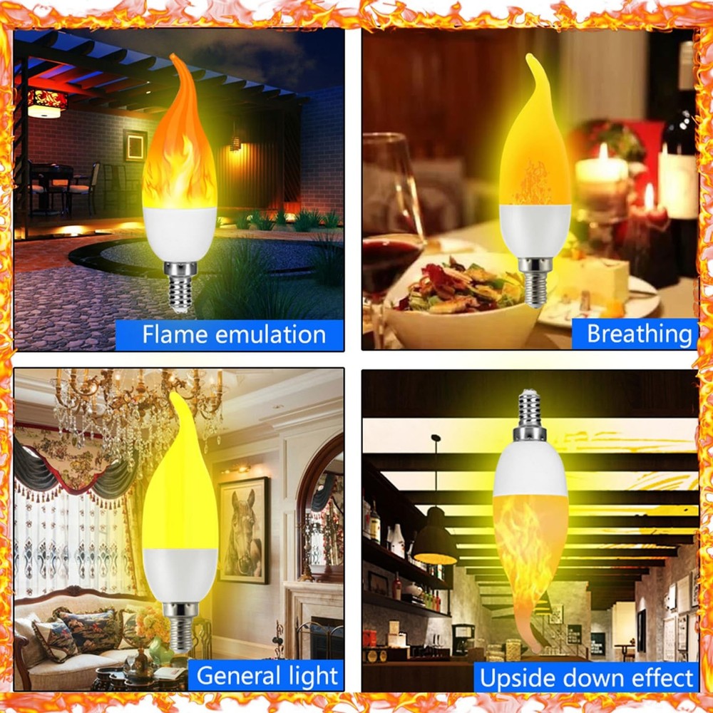 E12 LED Flickering Candelabra Flame Effect Light Bulbs - Upgrade Flicker