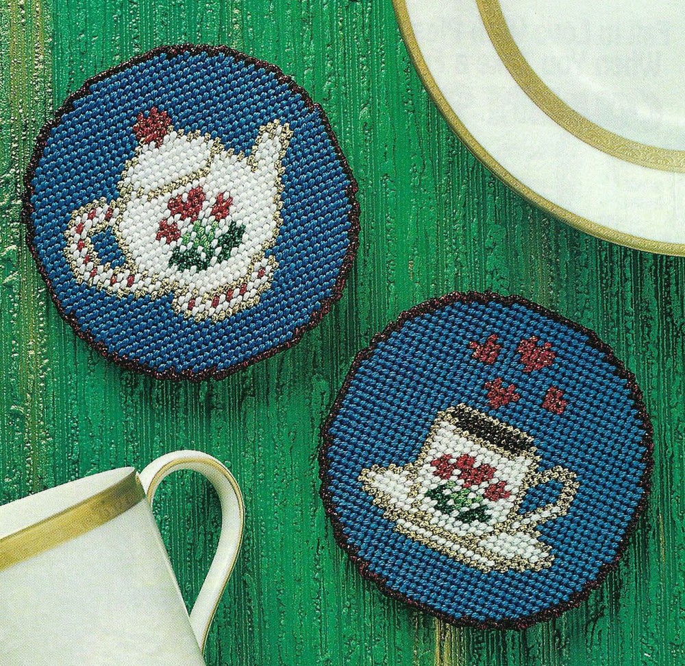 TEA TIME TEAPOT COASTERS HOME DECOR PLASTIC CANVAS PATTERN INSTRUCTIONS