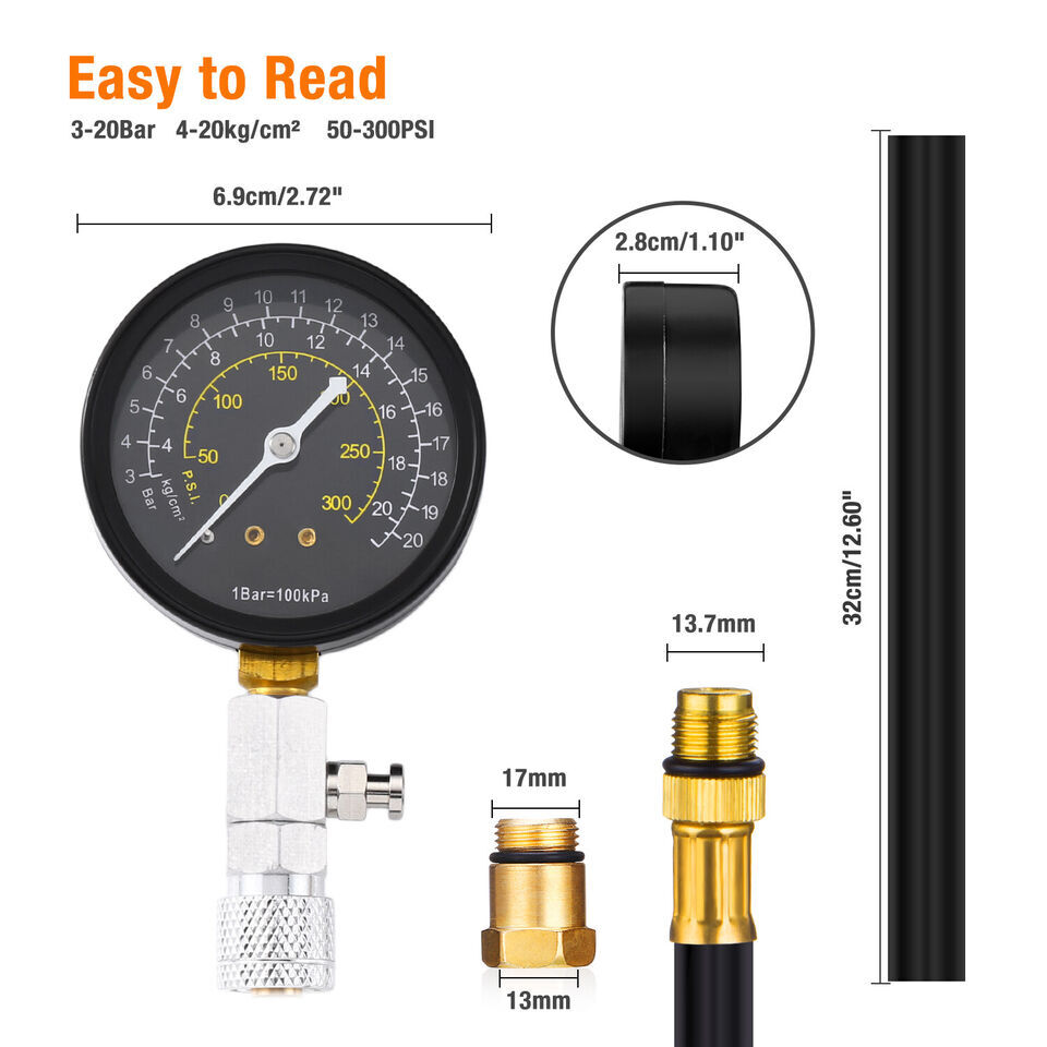 Engine Compression Tester Testing Gauge Gage Check Test Tool Kit Diagnostic NEW