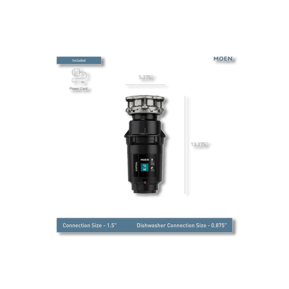 MOEN Garbage Disposal 1/2HP Continuous Feed GX PRO Series GXP50C