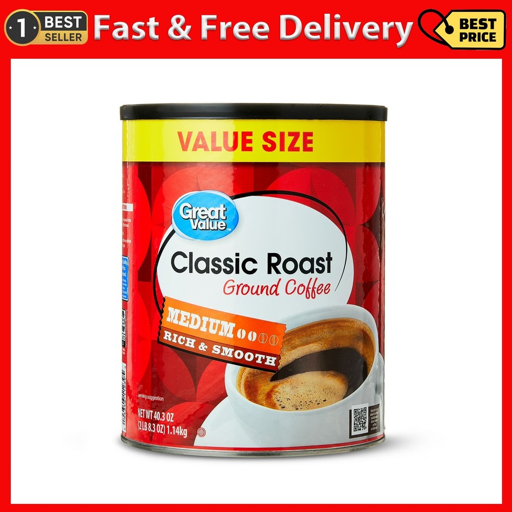 Great Value Classic Medium Roast Ground Coffee, Naturally Caffeinated, 40.3 oz