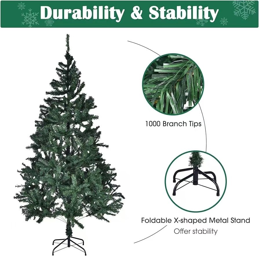 6FT Hinged Artificial Christmas Pine Tree w/ 1000 Dense Branches, easy assembly