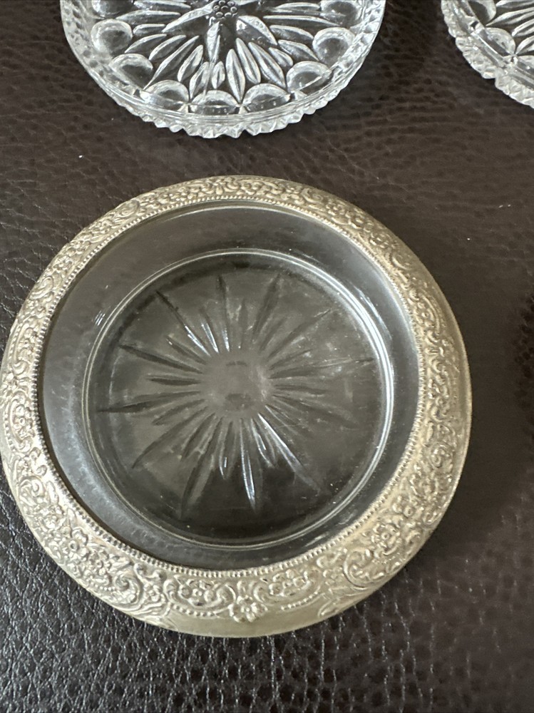 Fostoria Glass Coasters (4) - Two appear to be silver edged!