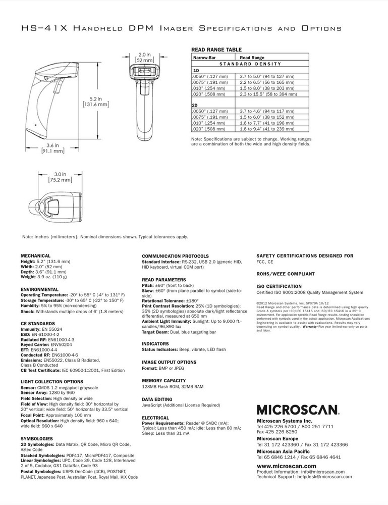OMRON Microscan FIS-HS41X-0001G DMP Handheld Barcode Reader Barcode Scanner