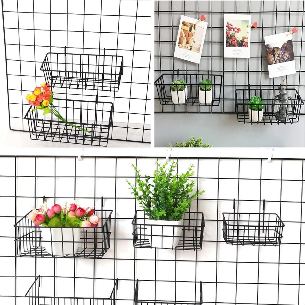 10 PCS Wire Baskets Wall Grid Panel Hanging Wire Basket Hanging Wall Baskets ...