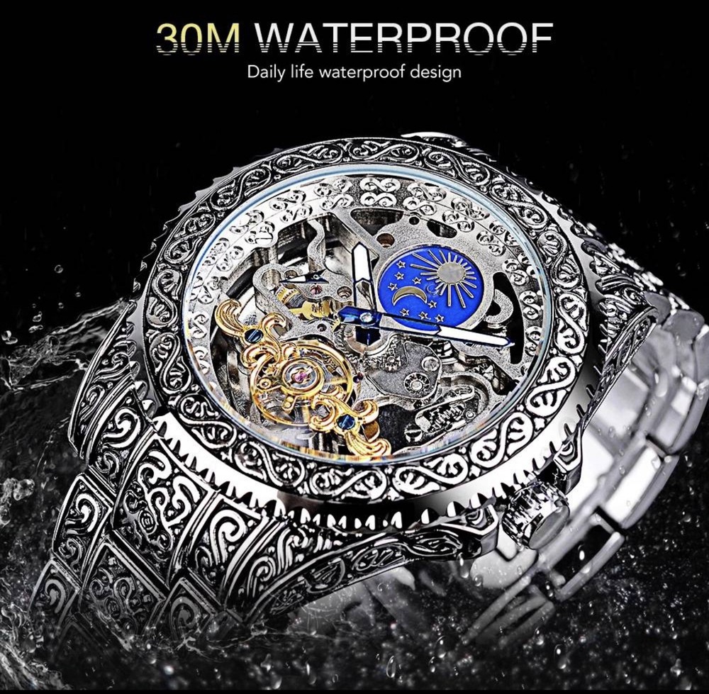 Forsining Carved Tourbillon Mechanical Mens Watch Moon Dial DOES NOT FUNCTION!