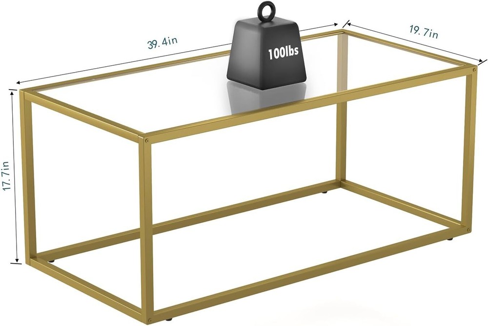 SAYGOER Gold Coffee Table Glass Tables Modern Rectangular Center